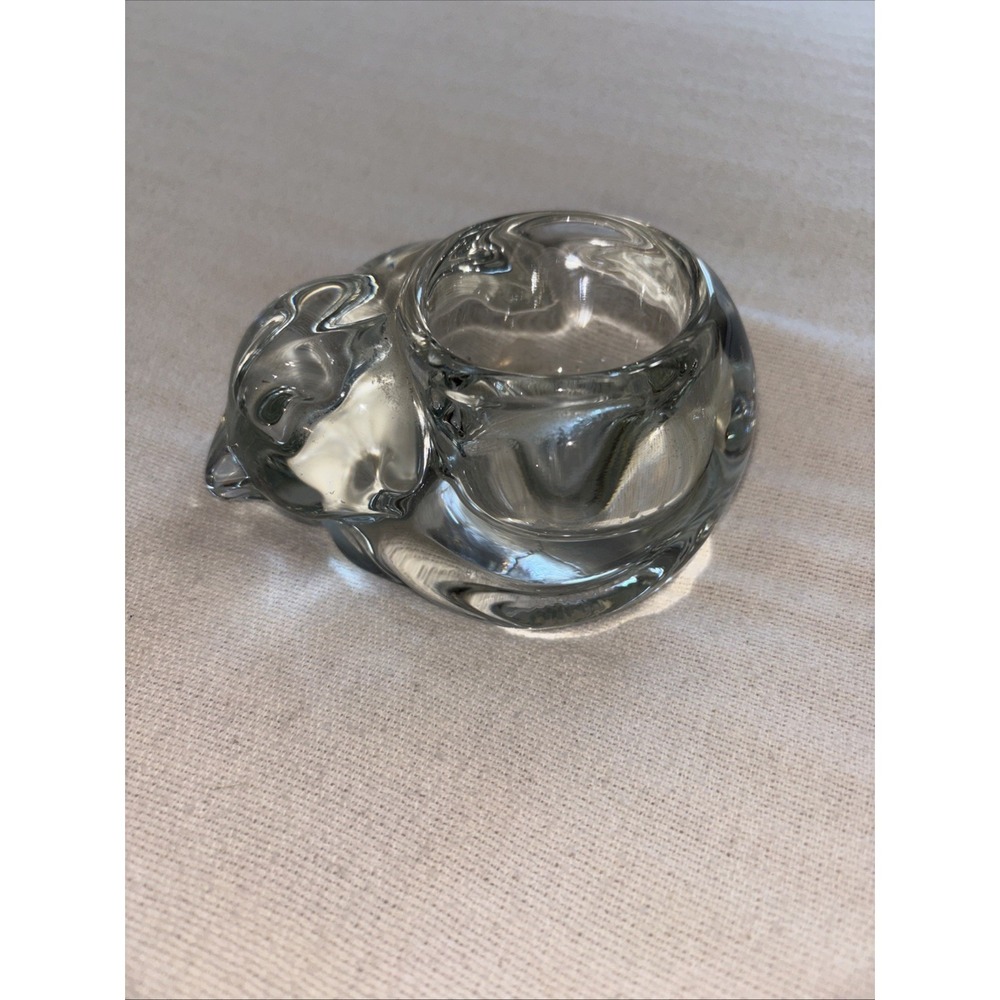 Vintage Indiana Cat Kitten Candle‎ Holder Crystal Clear Glass Votive Tea light
